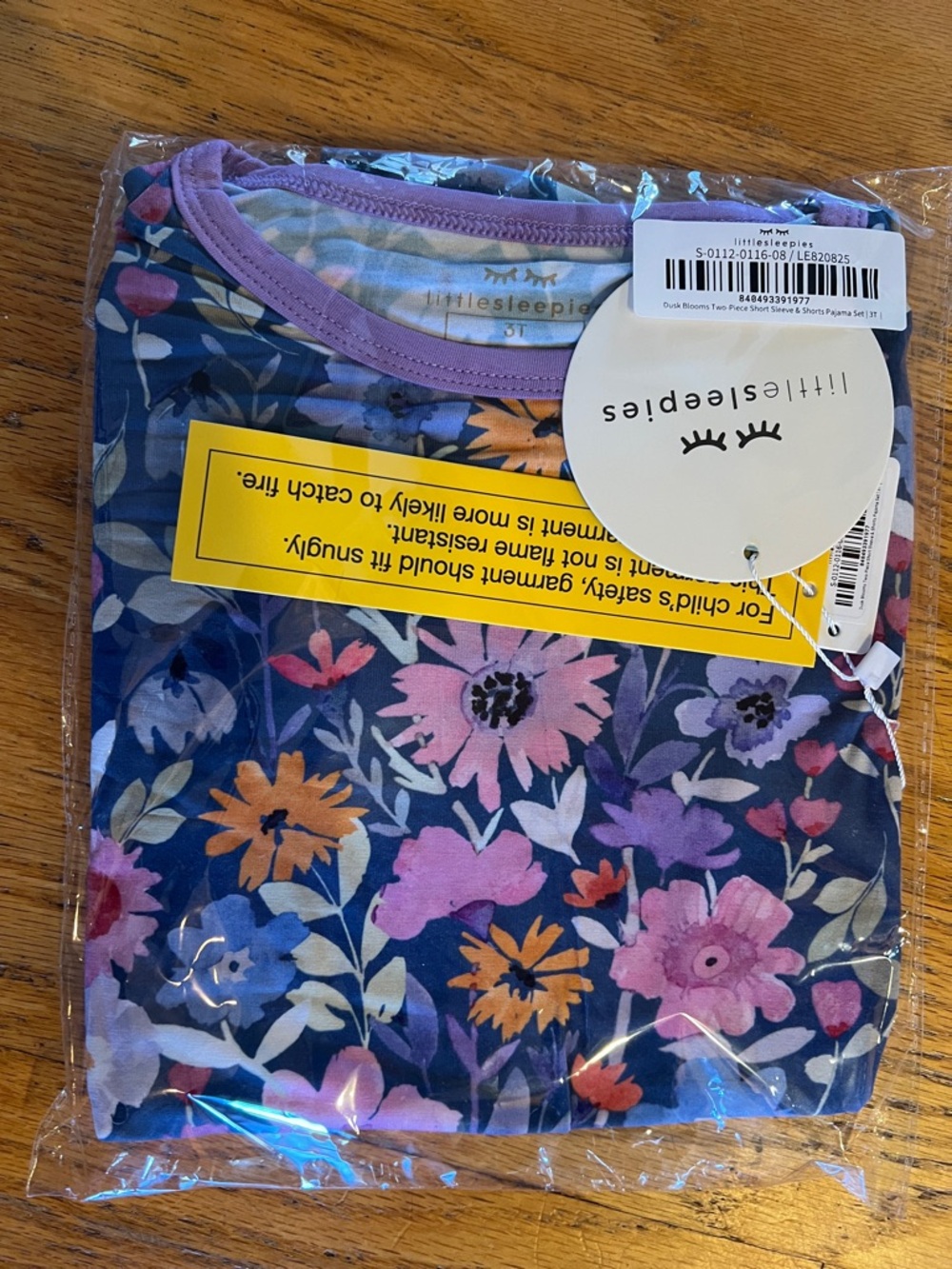 Little Sleepies Navy Floral Short Sleeve Top with Purple Trim